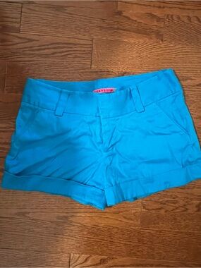Alice + Olivia Bright Turquoise High Waist Cuffed Shorts